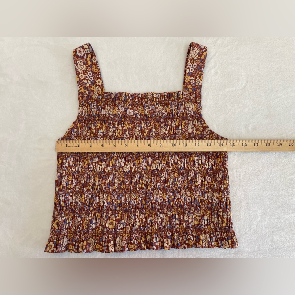 Everlane Floral Smocked Tank Top in Brown and Yellow - Picture 6 of 8
